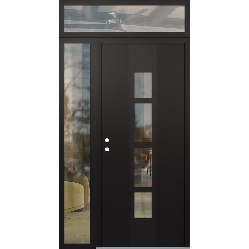 Porte d'entrée pré-suspendue en acier à panneau noir Diamond A10 avec panneau latéral et traverse, L 51,25 po x H 95,69 po