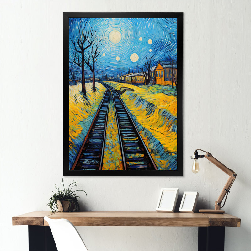 Rails de train herbe jaune - impression, Cadre photo noir, H 40 po x l 30 po x P 1,5 po