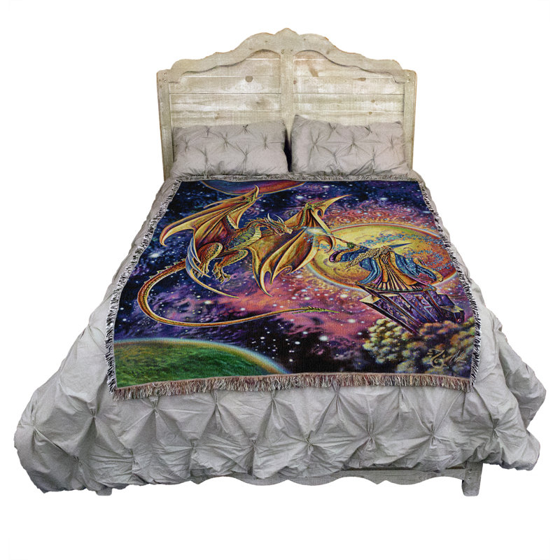 Pure Country Weavers Magic Wizard and Dragon Blanket by Myles Pinkney - Gift Fantasy Tapestry Throw Woven from Cotton - Made in the USA (72x54)