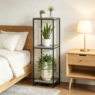 Support à plante à 3 niveaux pour intérieur, tablette moderne de 46 pouces pour le salon, le balcon, la terrasse, le jardin, le support de pot de fleurs en coin, structure en métal robuste avec tablettes en bois aggloméré