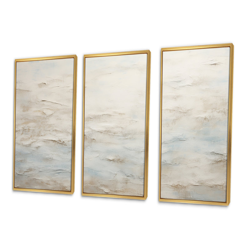 Beige bleu océan tempête III - ensemble de reproductions d'art abstrait, Cadre flottant doré, H 40 po x l 60 po x P 1 po