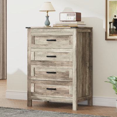 Farmhouse 4 Drawer Dresser For Bedroom, Vertical Chest Of Drawers With Anti-Tip Design For Living Room, Hallway, Antique Gray