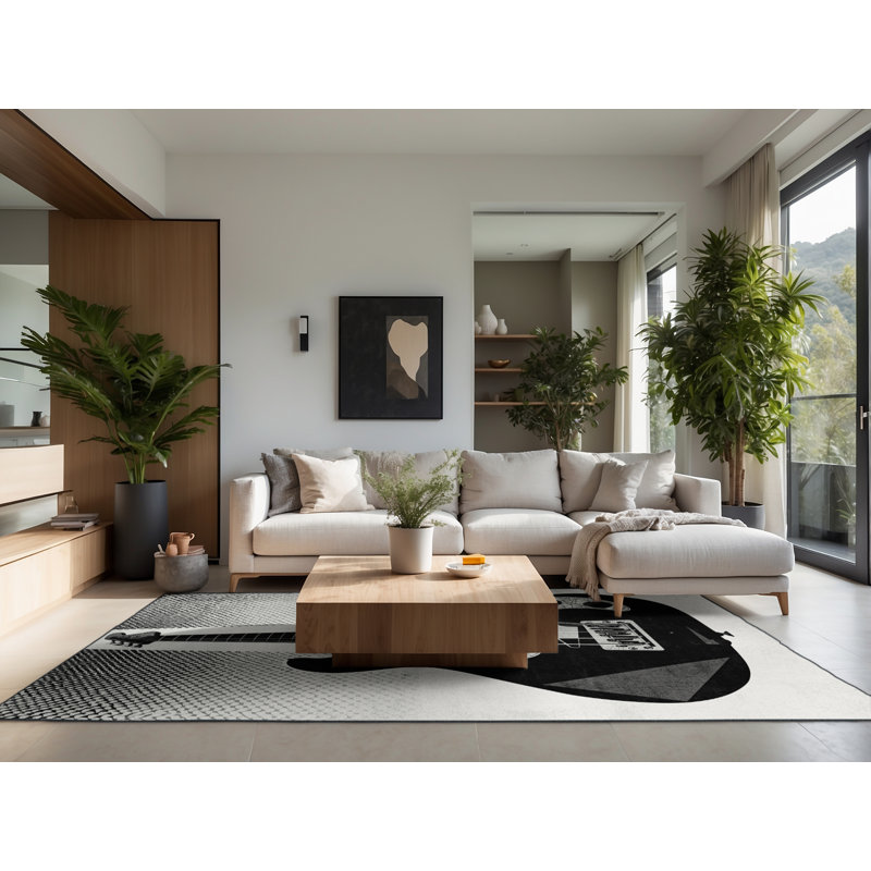 Tapis gris doux et moelleux à motif géométrique moderne et contemporain à motif de basse électrique Mondale, 6 X 9
