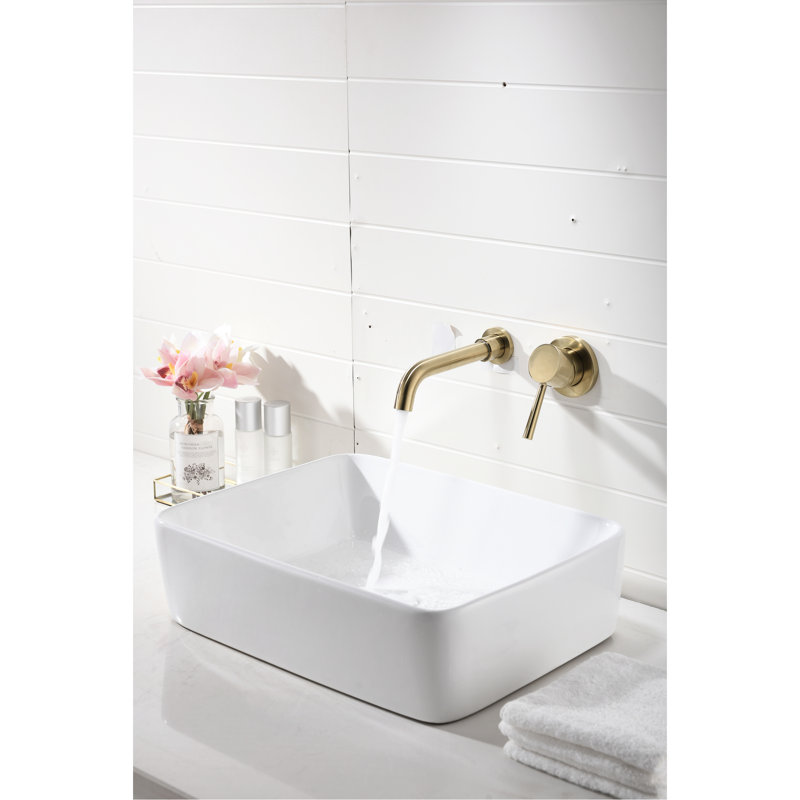 Wall Mounted Bathroom Sink Faucet In Brushed Gold - Pop-Up Drain, Single Lever For Optimal Water Temperature Control, Noise-Reducing Aerator, Brass Nickel With Handle Simple Flow Adjustment, Splash