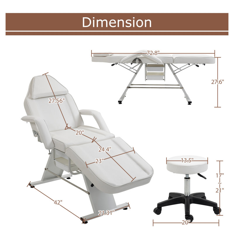 Table de massage hydraulique blanche à 3 sections avec appui-tête réglable, repose-pieds et accoudoirs amovibles pour salons de beauté, spas et studios de tatouage