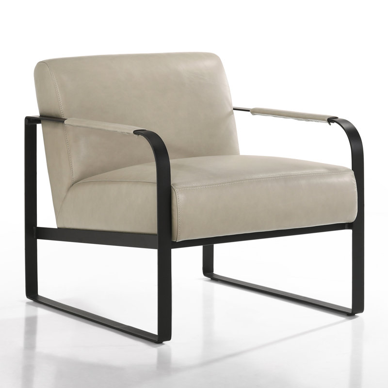 Fauteuil d'appoint en cuir véritable 25 po Allex Mason, Cuir véritable pierre, Noir