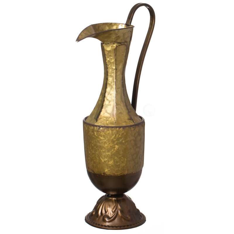 Antique Style 1 Handle Metal Jug Tall Floor Vase For Entryway, Living Room Or Dining Room, 20.5" H x 11.25" W x 6" D, 1 piece