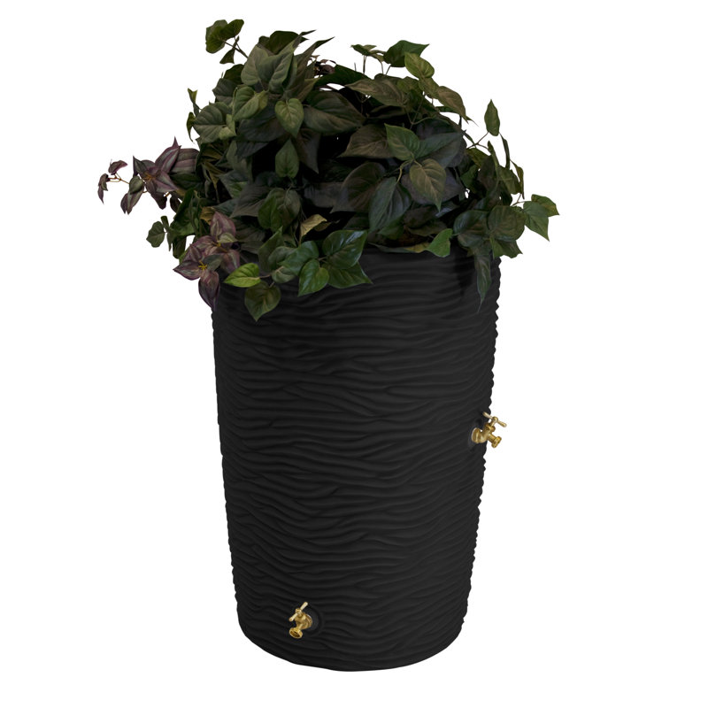 Black 50 Gallon Palm Textured Rain Barrel with Planter Top