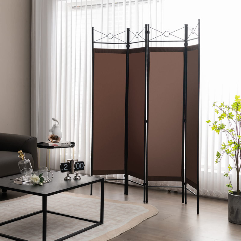 159 cm W x 182 cm H 4 - Panel Folding Room Divider, Brown