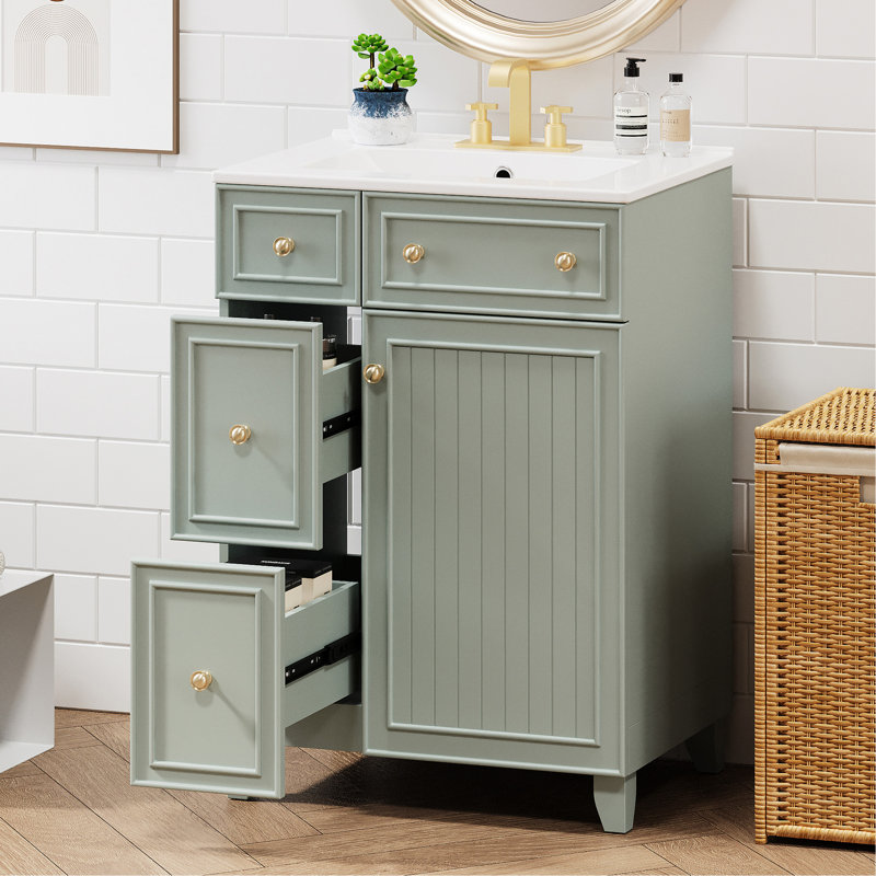 Meuble-lavabo 24 po avec lavabo en céramique, Vert
