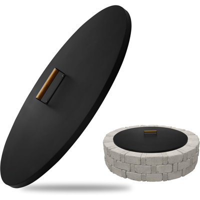 Febtech Firepit Snuffer Lid - Carbon Steel 31 Inch Fire Pit Lid With Powder Coating & Ergonomic Wooden Handle - Fit For Fire Pit Size Up To 29 Inch - Reliable Use As Garden Decor Fire Pit Accessories