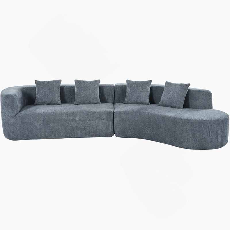 Canapé modulaire de 132 po au design incurvé, canapé modulaire en chenille 2 pièces avec 4 coussins, éponge moelleuse et coussin à ressorts, grand canapé modulaire en éponge pour le salon