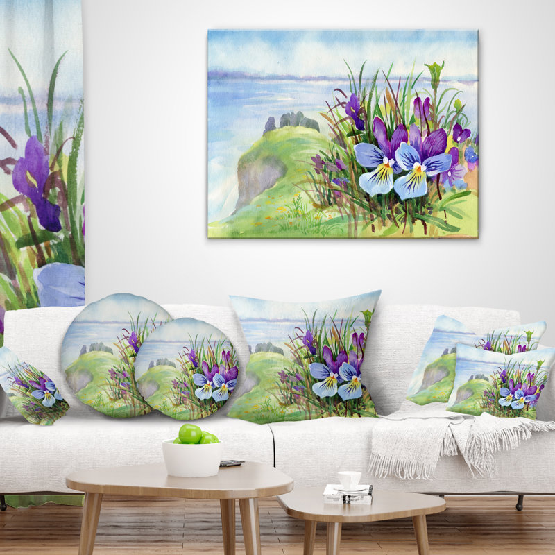 Coussin de fleurs florales violettes de printemps, 18 po x 18 po, Coussin décoratif