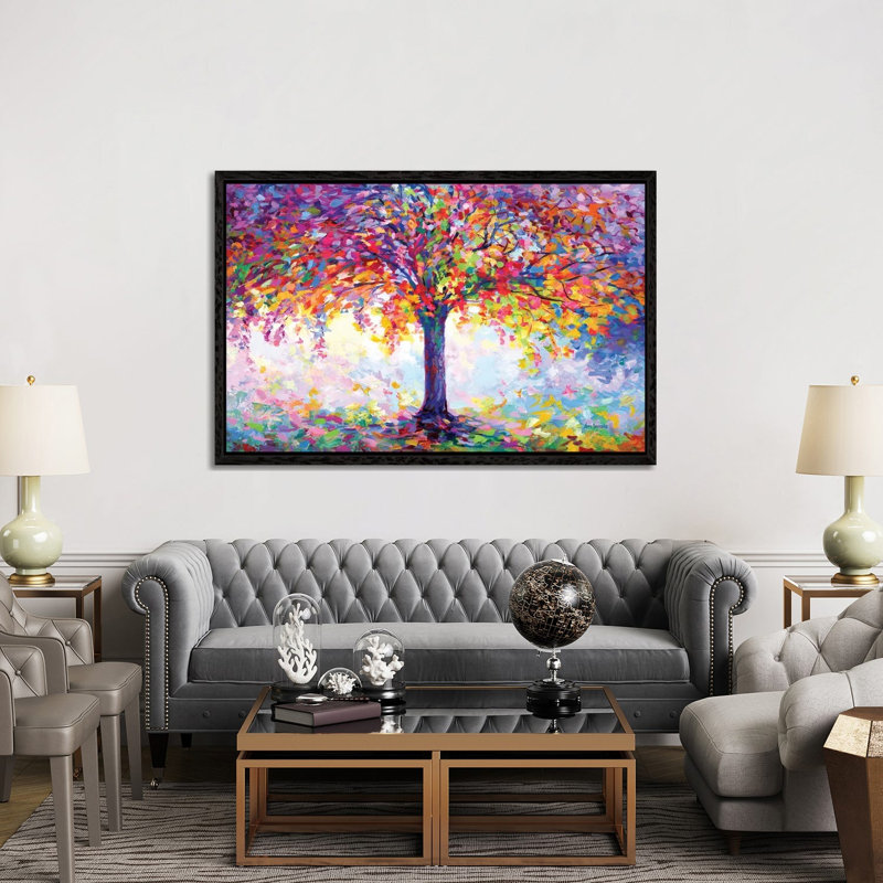 Tree Of Happiness by Leon Devenice - Floater Frame Gallery-Wrapped Canvas Giclée on Canvas, 101.6 cm H x 152.4 cm W, Black