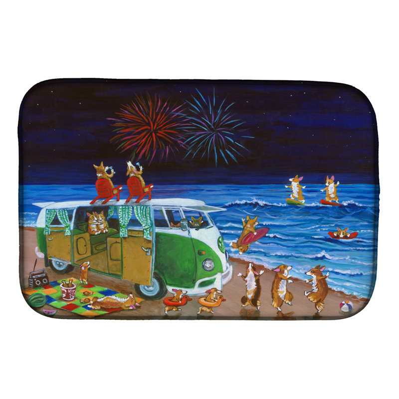 Tapis de séchage à bus corgi beach party volkswagon