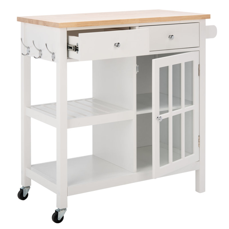 33.46 " W Kitchen Cart with Pine Solid Wood Top, White
