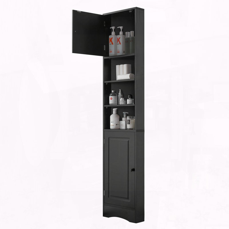 Armoire de rangement multi-fonctionnelle avec deux portes et tablettes réglables, tablette ouverte, Noir, noir, noir, noir