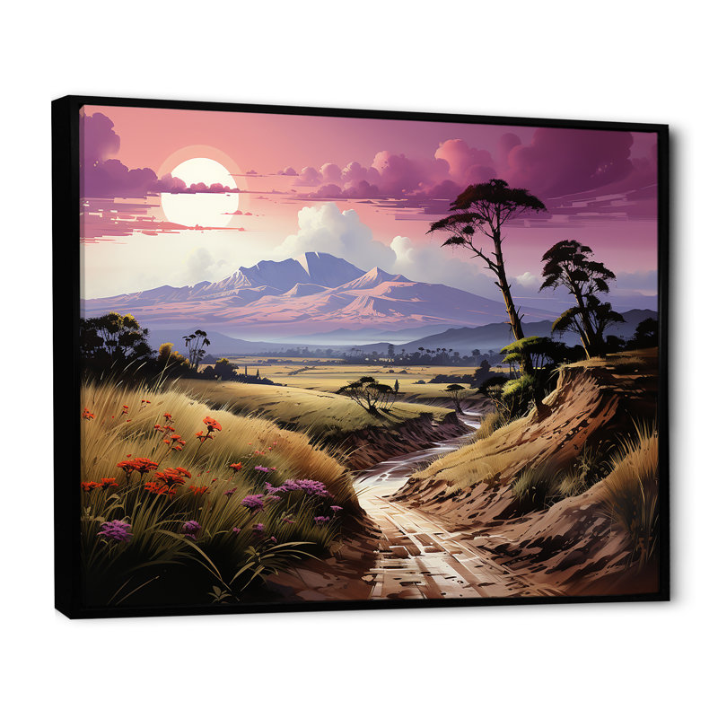 «Abstract Hawaii Palm Tree Sunset IV», reproduction sur toile, Cadre flottant noir, H 34 po x l 44 po x P 1,5 po