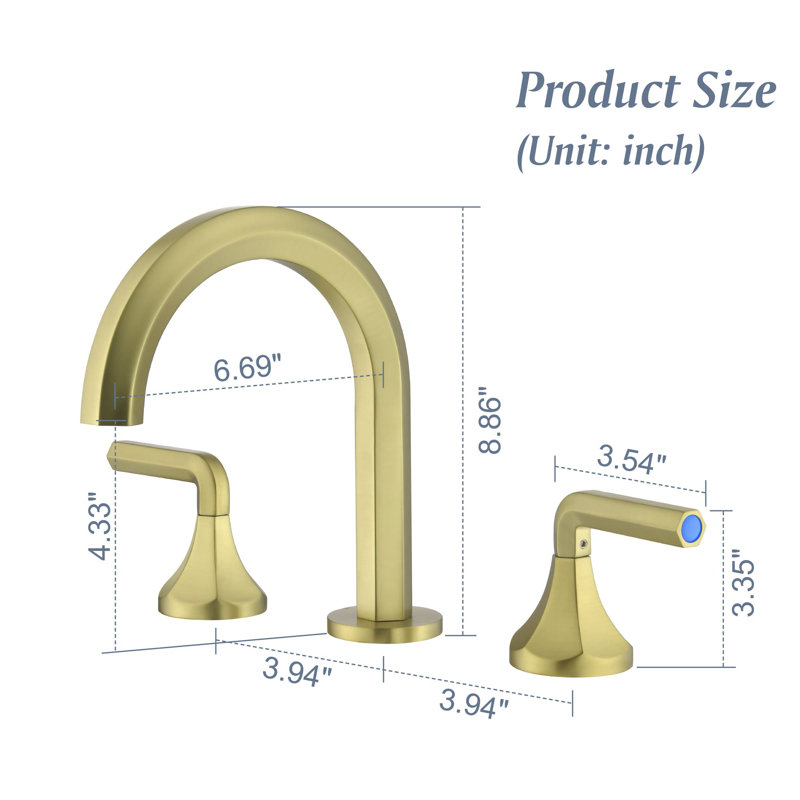 Widespread 2-handle Bathroom Faucet, Brushed Gold