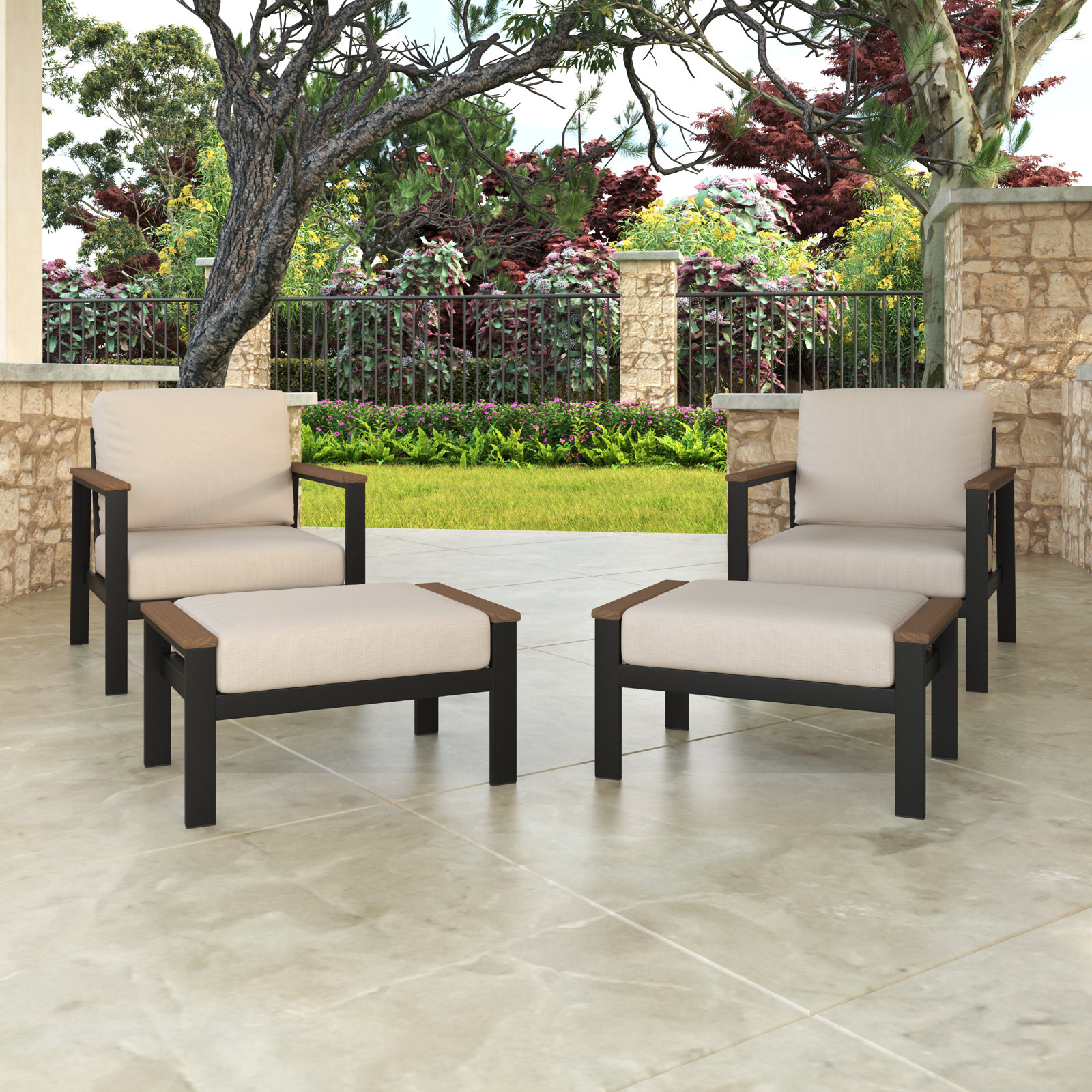 Townsend Patio Chair Sunbrella® Cushions and Ottoman, Cast Silver Sunbrella®