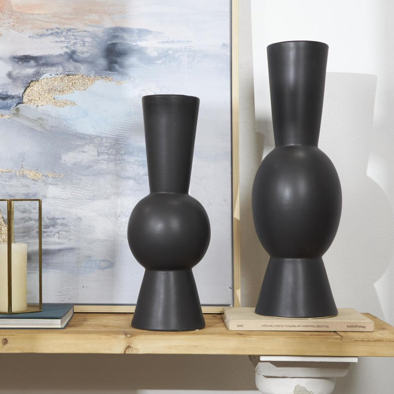 Mable 2 Piece Ceramic Table Vase Set, Black