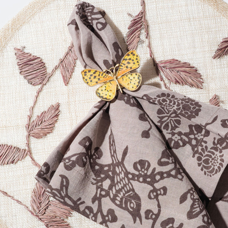 Painterly Butterfly Napkin Rings, Yellow/Worn Gold