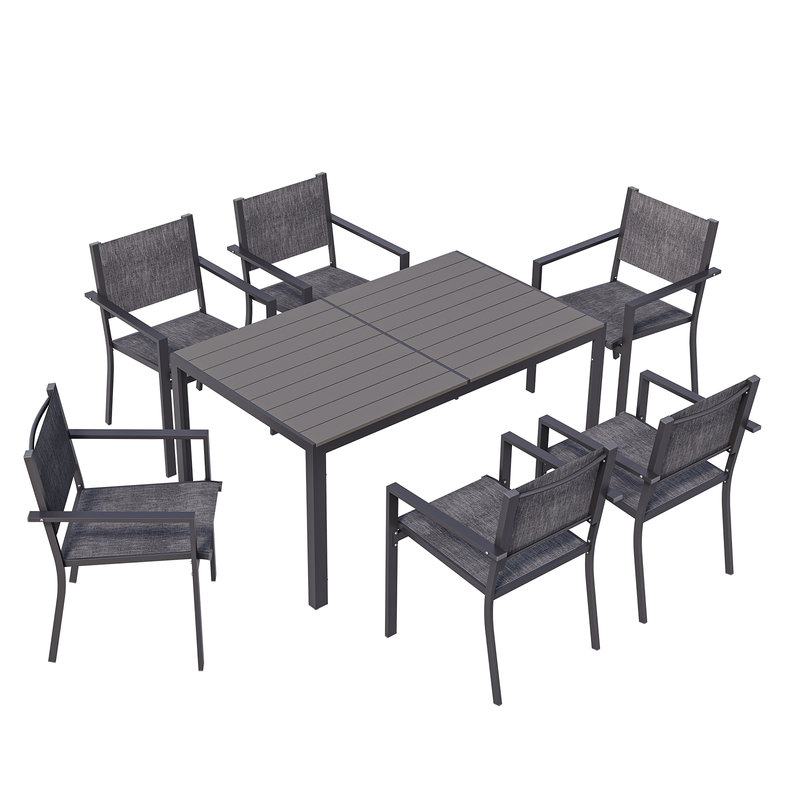 Patio Dining Set with, Black/Dark Grey, Grey