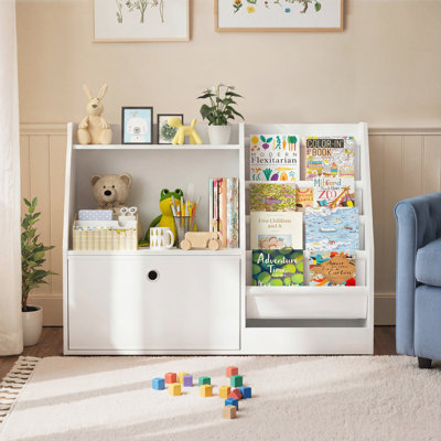 White 2 - Tier Kids Bookcase with Fabric Slings for Bedroom or Playroom
