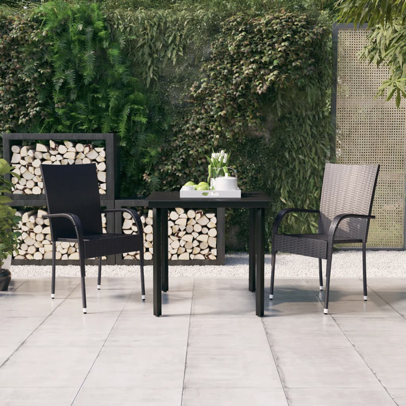 Corderio Square 2 - Person 31.5" Long Dining Set, Black, 22.64" H x 31.5" L x 29.13" W, 2