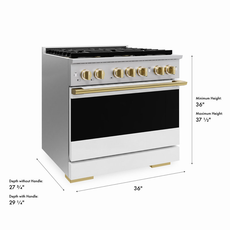 Zline 36 in. Marino Dual Fuel Range with 6 Burner DuoPro Cooktop & Convection Oven w/ White Door, White Matte, Polished Gold