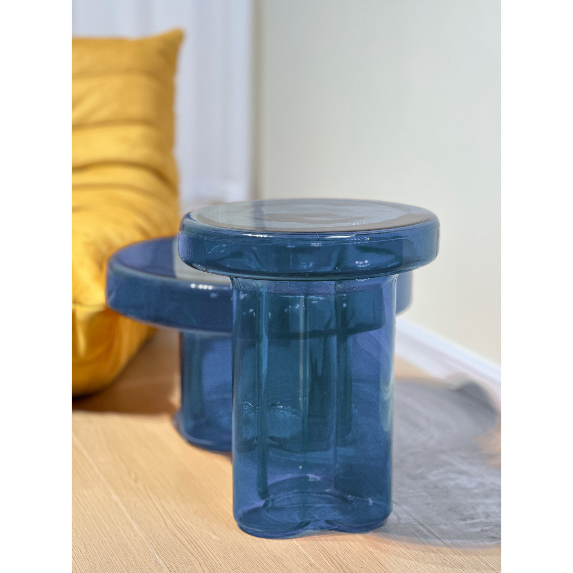 Glass End Table, Blue