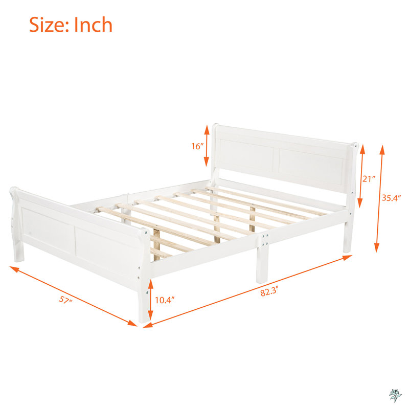 Wood Platform Bed With Headboard And Wooden Slat Support, White, Full