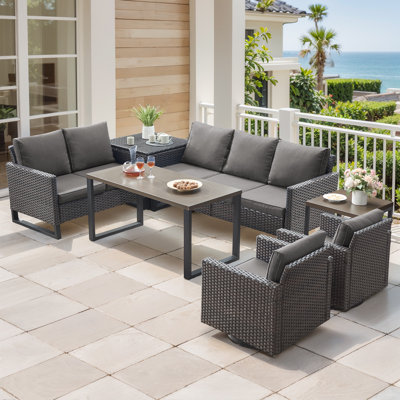Ensemble de conversation d'extérieur en osier pour 5 personnes avec chaises pivotantes et table basse Ingvald