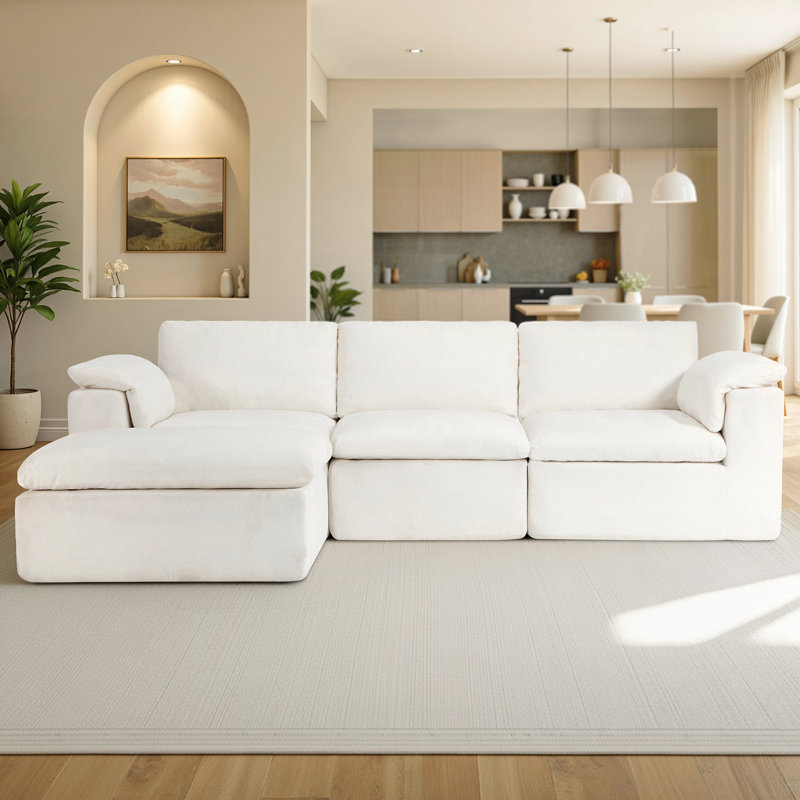 Canapé modulaire surdimensionné Boneless avec méridienne très profonde 83,5 po, canapé modulaire sans assemblage, Blanc