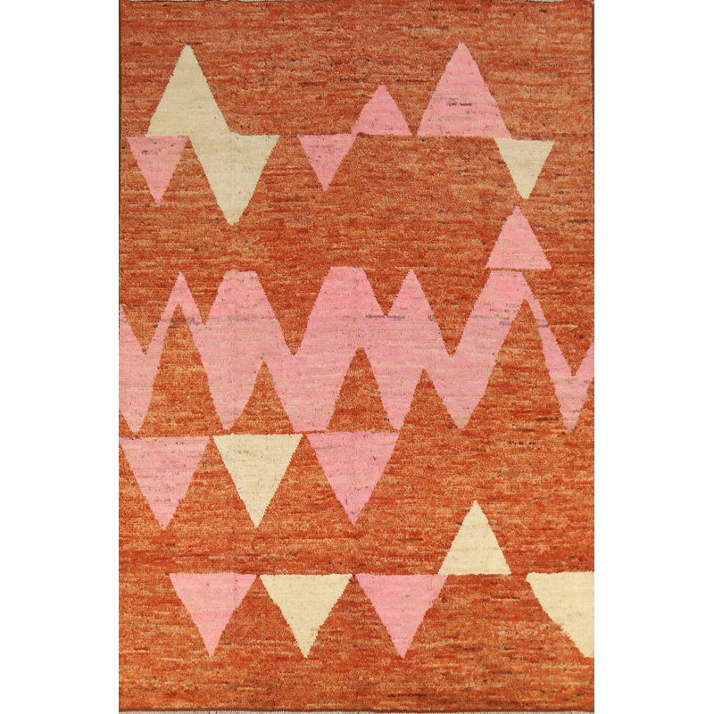 Tapis orange marocain à motif géométrique orange 7 x 10
