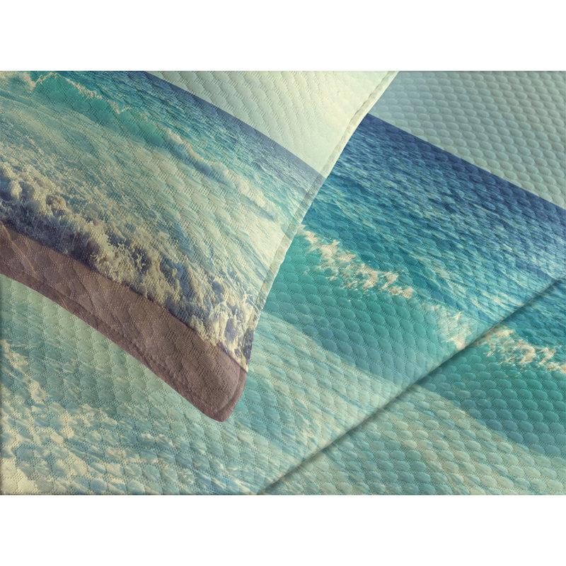 Ambesonne Tropical Bedspread Beach Sunset, King Bedspread + 2 Standard Shams