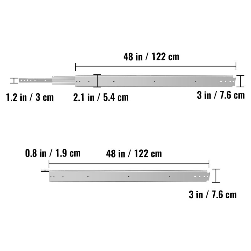 Glissières de tiroir VEVOR, 1 paire de glissières à fermeture douce, glissières de quincaillerie à roulement à roulement à billes, capacité de charge de 500 lb à 3 sections à extension complète