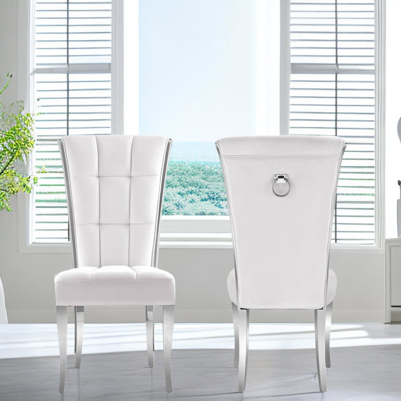 Keishon Upholstered Dining Chair, White, Silver
