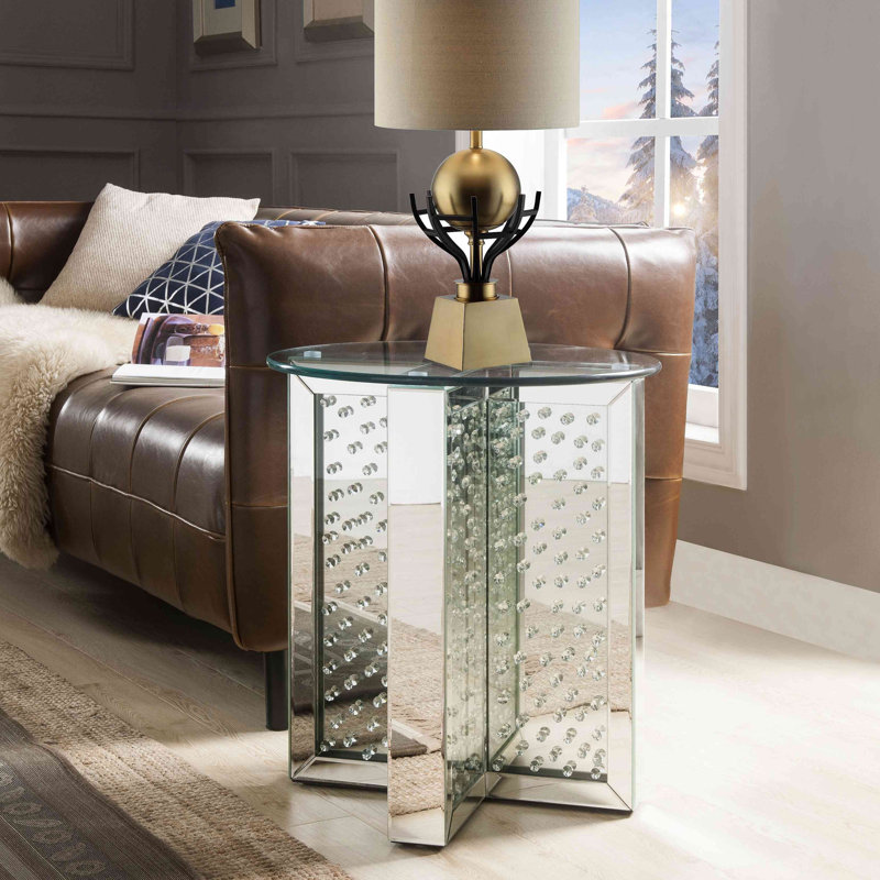 Table de bout miroitante en faux cristaux (assemblée)
