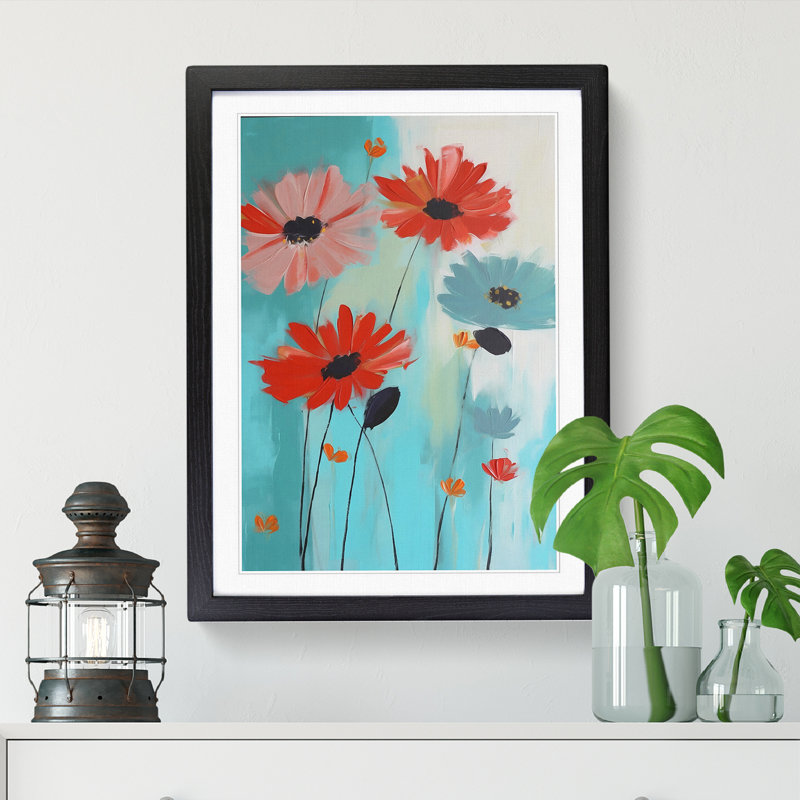 Modern Flowers Mid Century Vol.1 - Picture Frame Print, Black, 64cm H x 46cm W x 2cm D