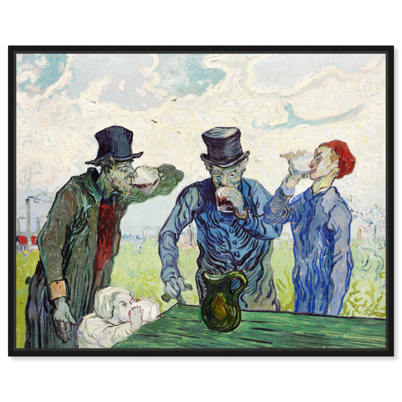 Drinks and Spirits Van Gogh - The Drinkers Impressionism, art mural, H 30 po x l 36 po, Toile avec cadre noir