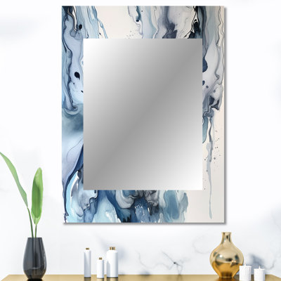 Blue and Grey Ethereal Elixir II - Abstract Decorative Wall Mirror, Blue Large Mirror, Printed Metal Art
