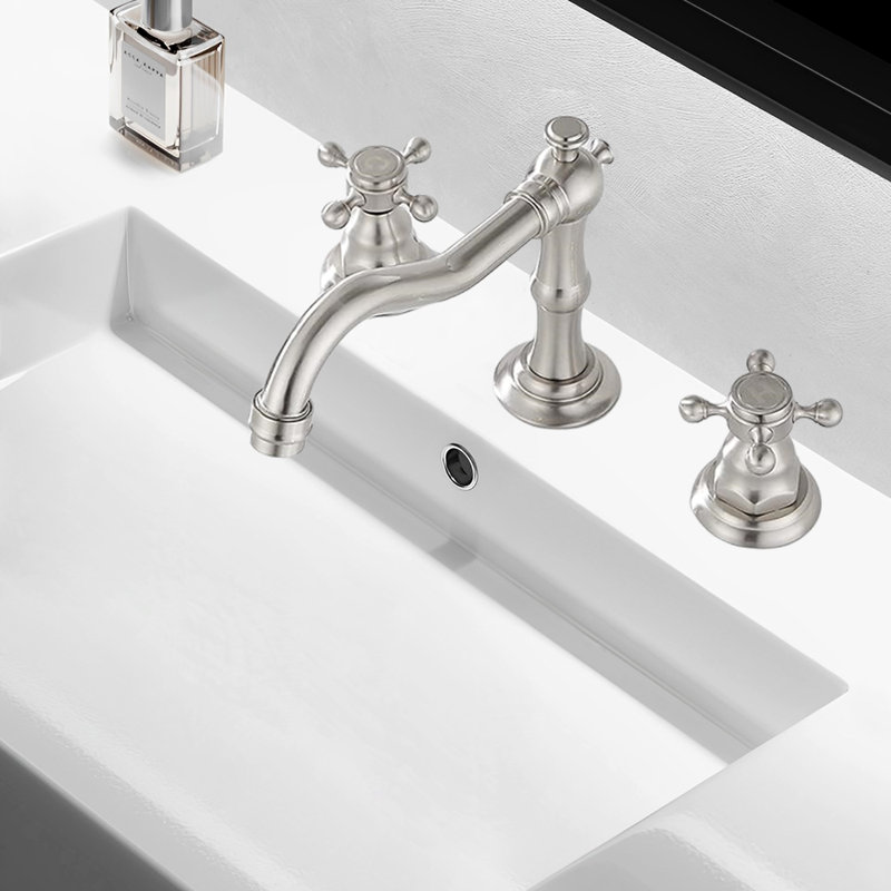 Robinet de lavabo de salle de bain à 2 poignées avec drain, Nickel brossé
