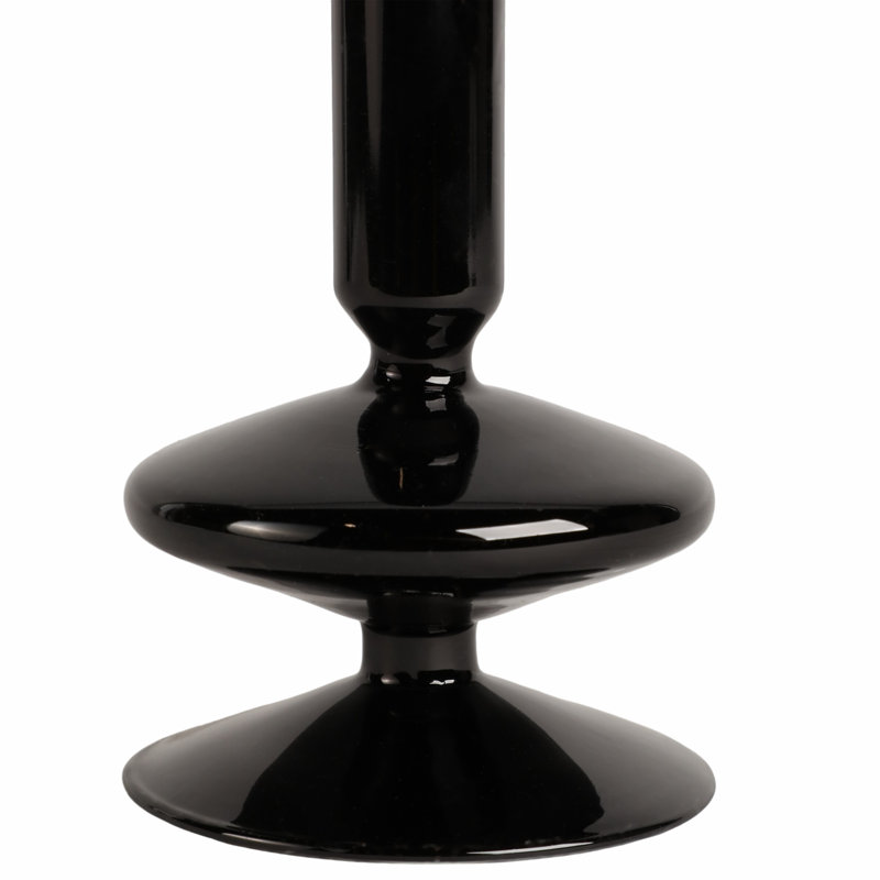 5" H Glass Sculptural Taper Candle Holder with Rounded Base, Black