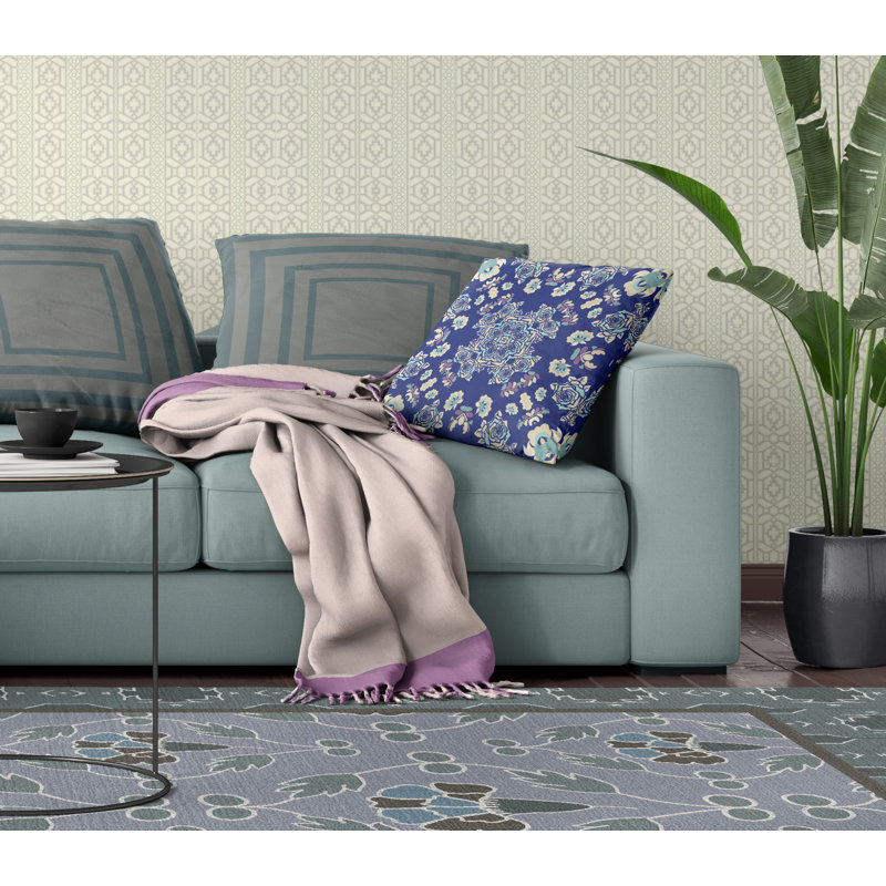  Housse et insert de coussin carré rose, 26" x 26", Bleu / blanc cassé