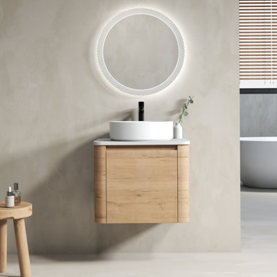 Meuble-lavabo mural 24 po avec lavabo d'art en céramique et porte à fermeture en douceur, emballage KD, contreplaqué