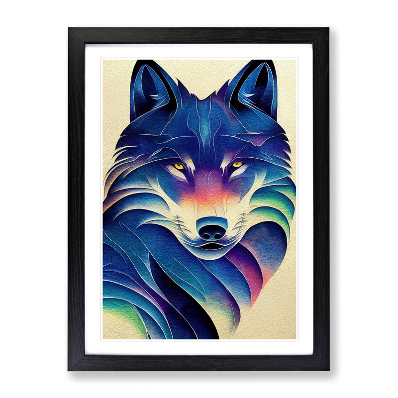XV1022-5264X Wolf In Colour No.1 - Single Picture Frame Print, 46cm H x 34cm W x 2cm D, Black Framed