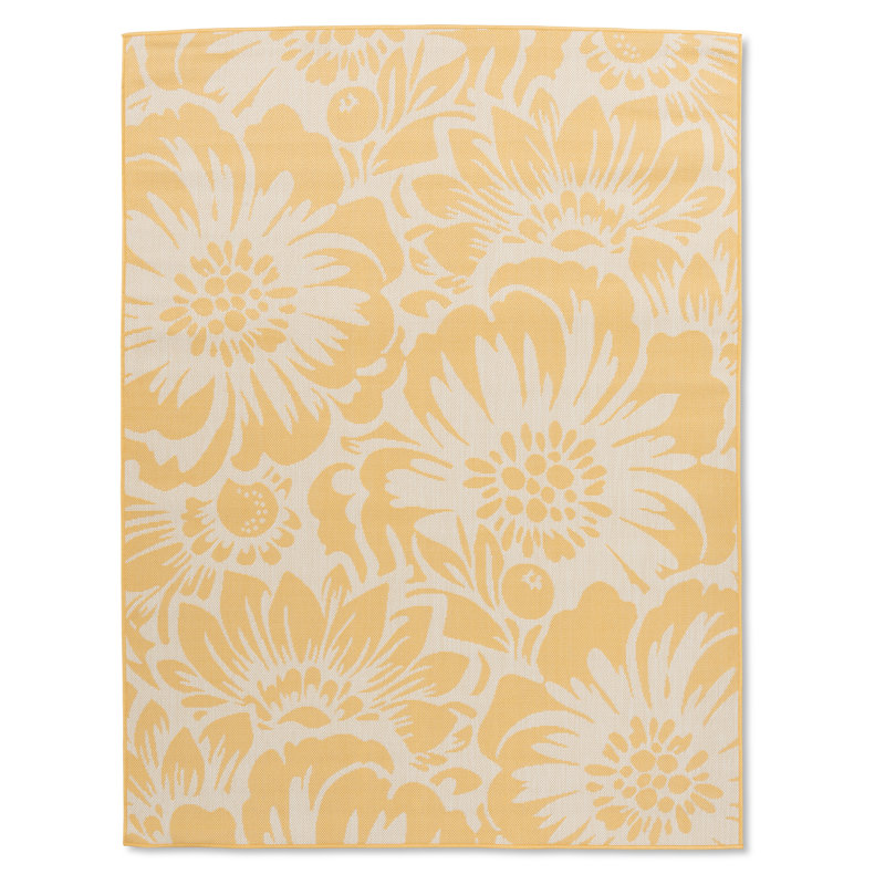 Tapis d'extérieur à motif floral jaune / blanc 8 pi x 10 pi (8 pi x 10 pi), tapis moderne, à poils courts et résistant aux taches - salon, chambre à coucher, salle à manger et cuisine