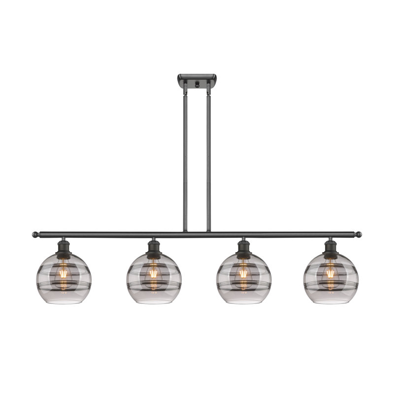 Luminaire suspendu pour îlot de cuisine 4 lumières Chartoff, Gris fumée clair, Chrome poli