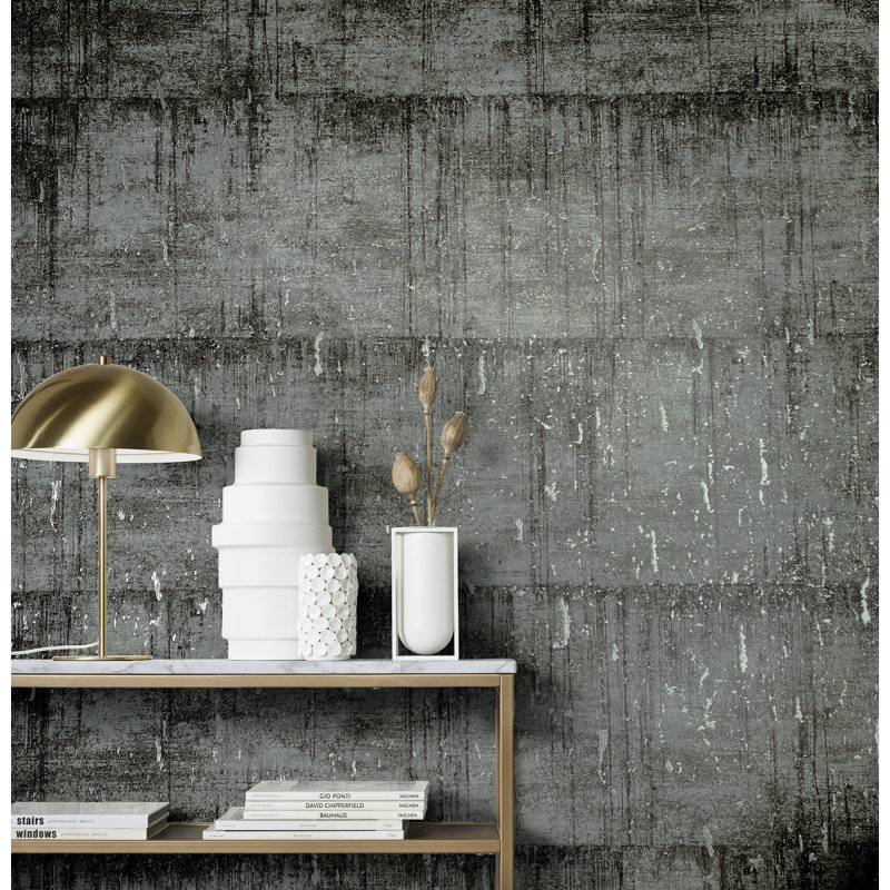 Air Collection Metallic Aged Concrete Textured Wallpaper Roll, Gray